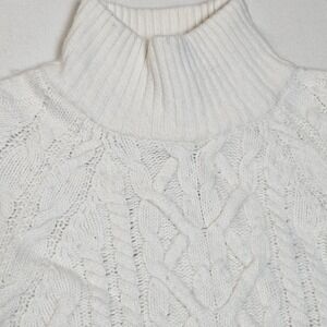 BCBG Max Azria Merino Wool Cable Knit Turtleneck Sweater White XS Balloon Sleeve